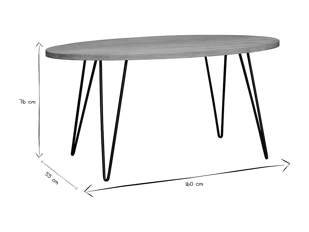 Tavolo da pranzo ovale in legno massello di mango L160 x l90 cm VIBES