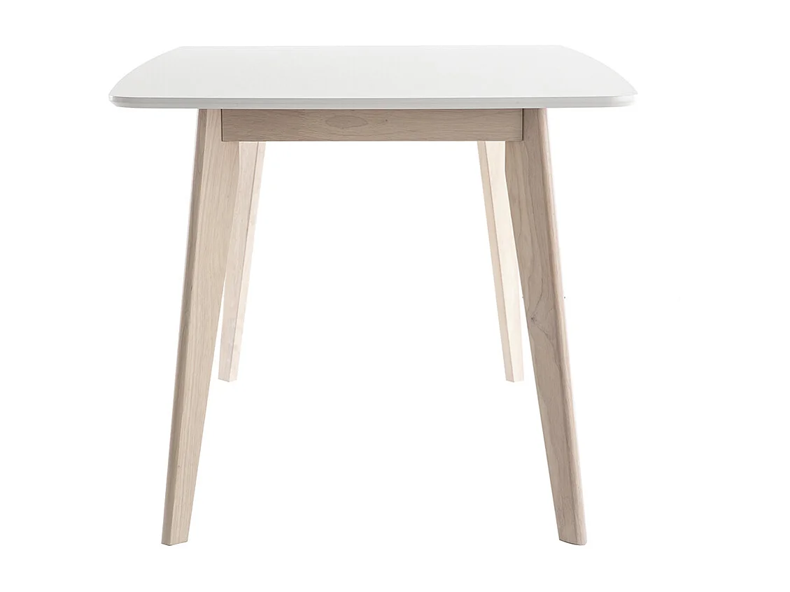 Table à manger scandinave blanc et bois clair rectangulaire L150 cm LEENA