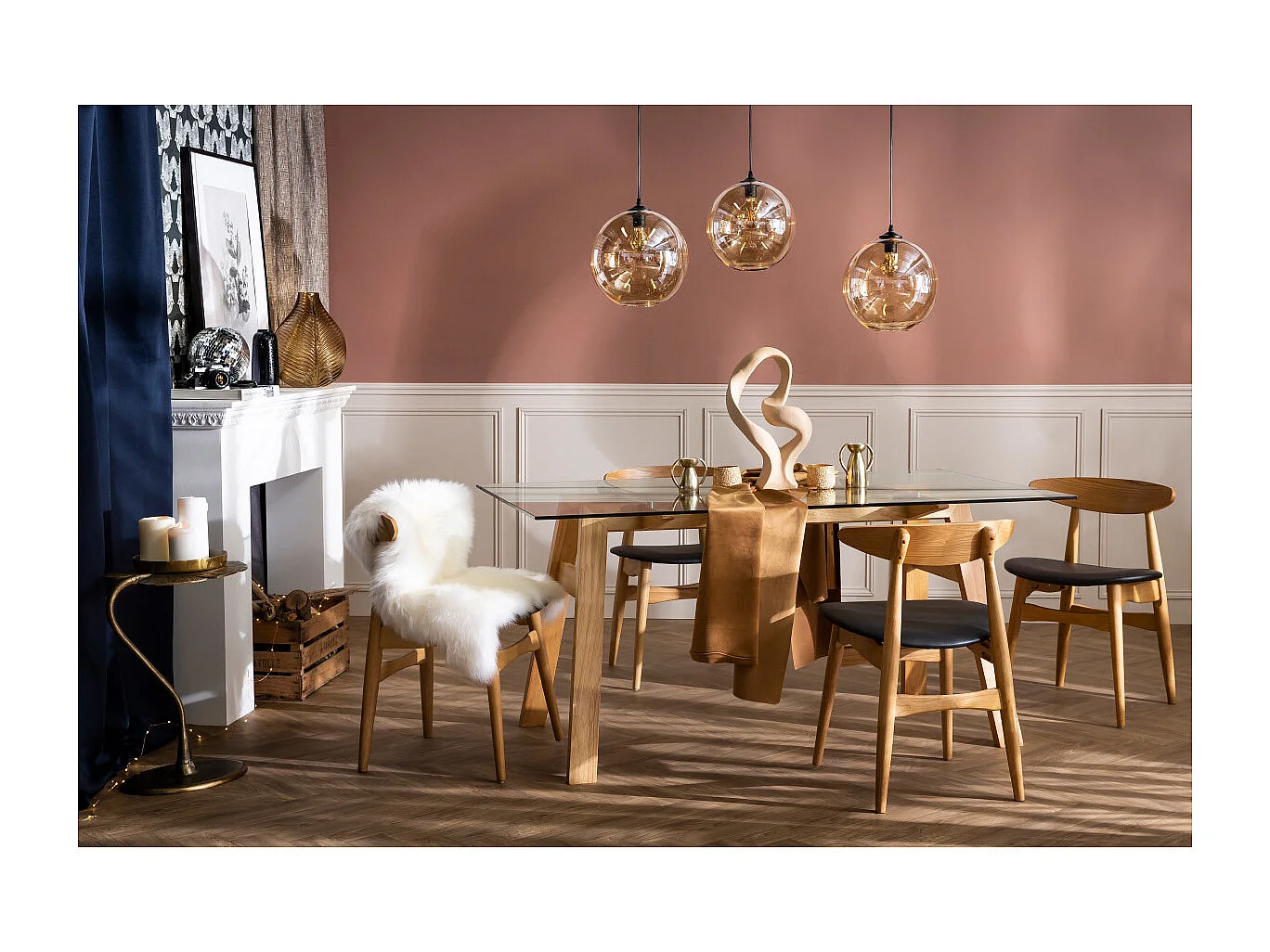 Tavolo da pranzo di design in vetro trasparente e legno L160 cm BACCO