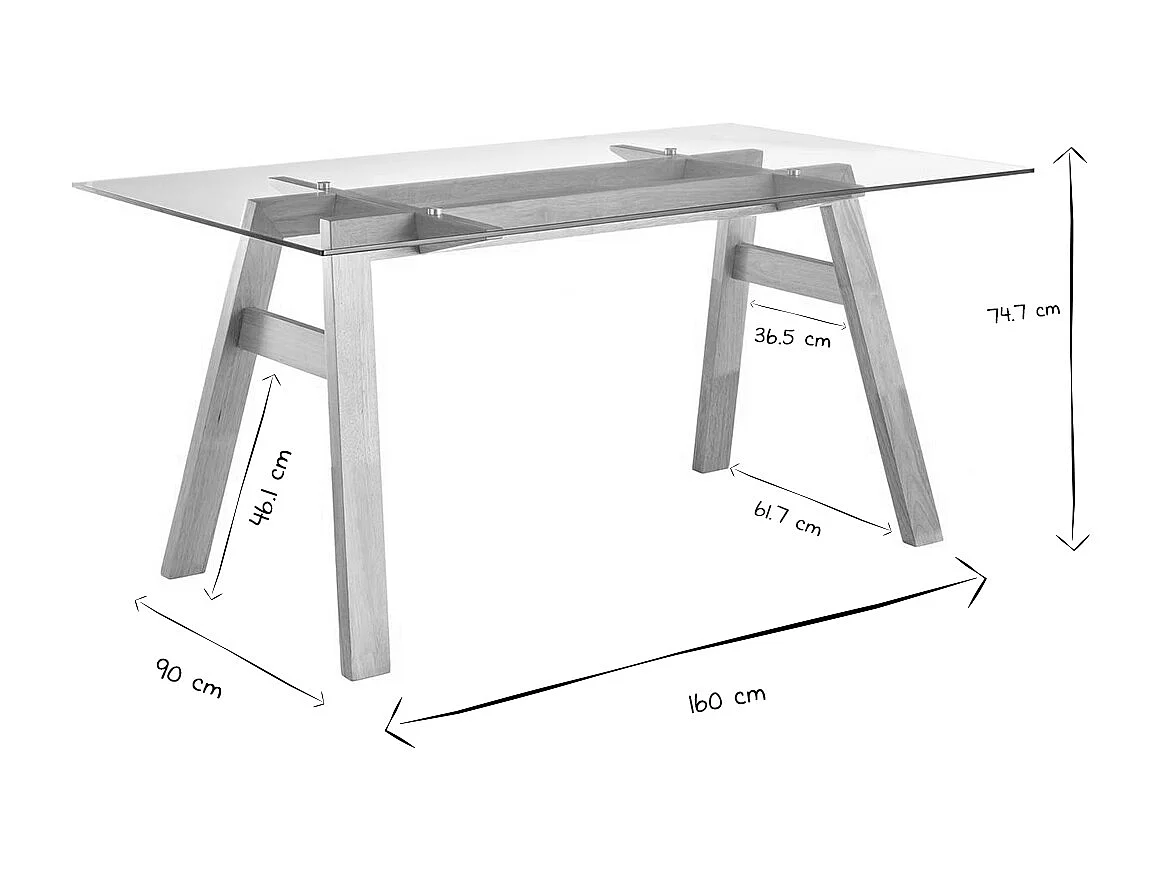 Designer-Esstisch mit transparenter Glasplatte und Holz L160 cm BACCO