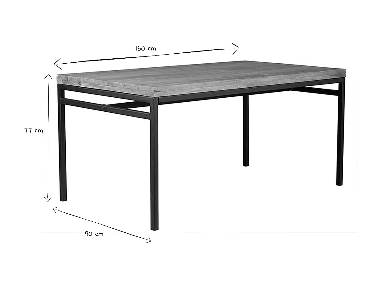 Esstisch im Industrie-Look Mangobaum und Metall L160 YPSTER