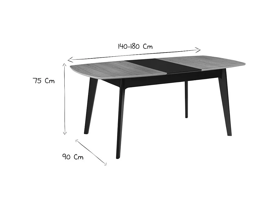 Table extensible rallonges intégrées rectangulaire bois et noir L140-180 cm MEENA
