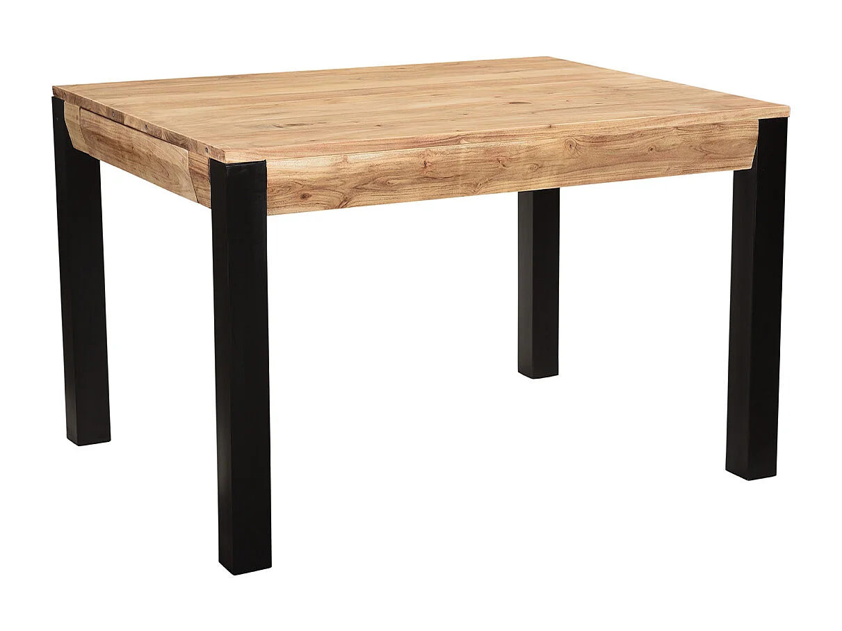 Table extensible rallonges intégrées rectangulaire en bois massif et métal noir L120-210 cm TRAP