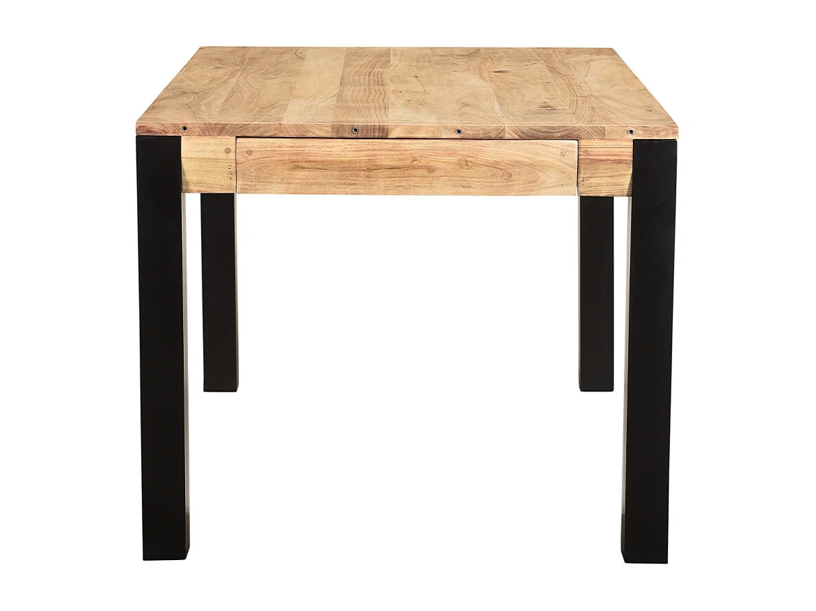 Table extensible rallonges intégrées rectangulaire en bois massif et métal noir L120-210 cm TRAP