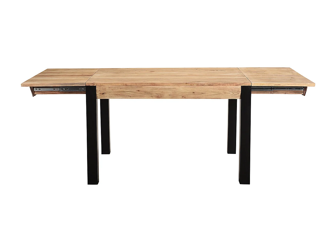 Table extensible rallonges intégrées rectangulaire en bois massif et métal noir L120-210 cm TRAP
