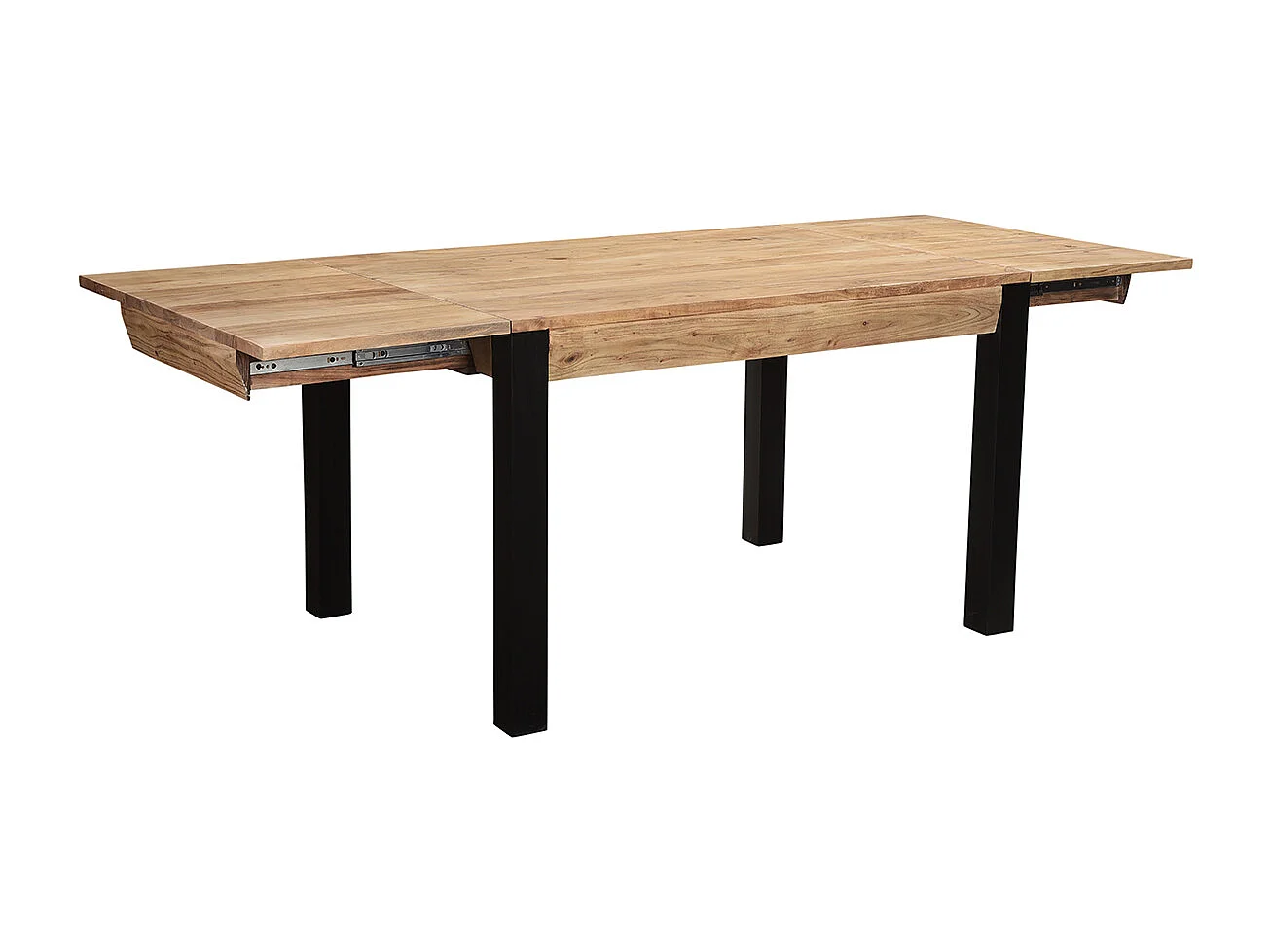 Table extensible rallonges intégrées rectangulaire en bois massif et métal noir L120-210 cm TRAP