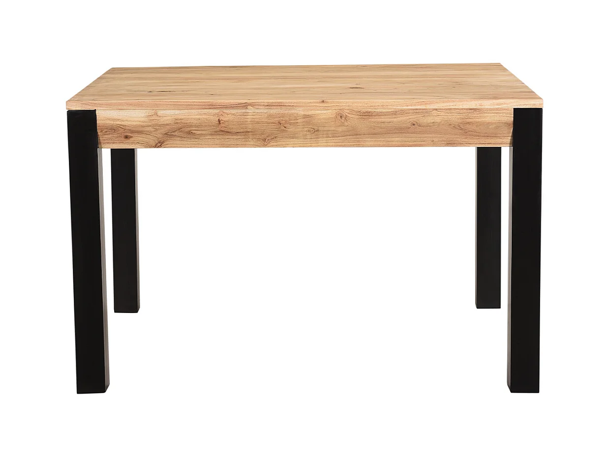 Mesa de comedor extensible en acacia maciza y metal negro L120-210 cm TRAP