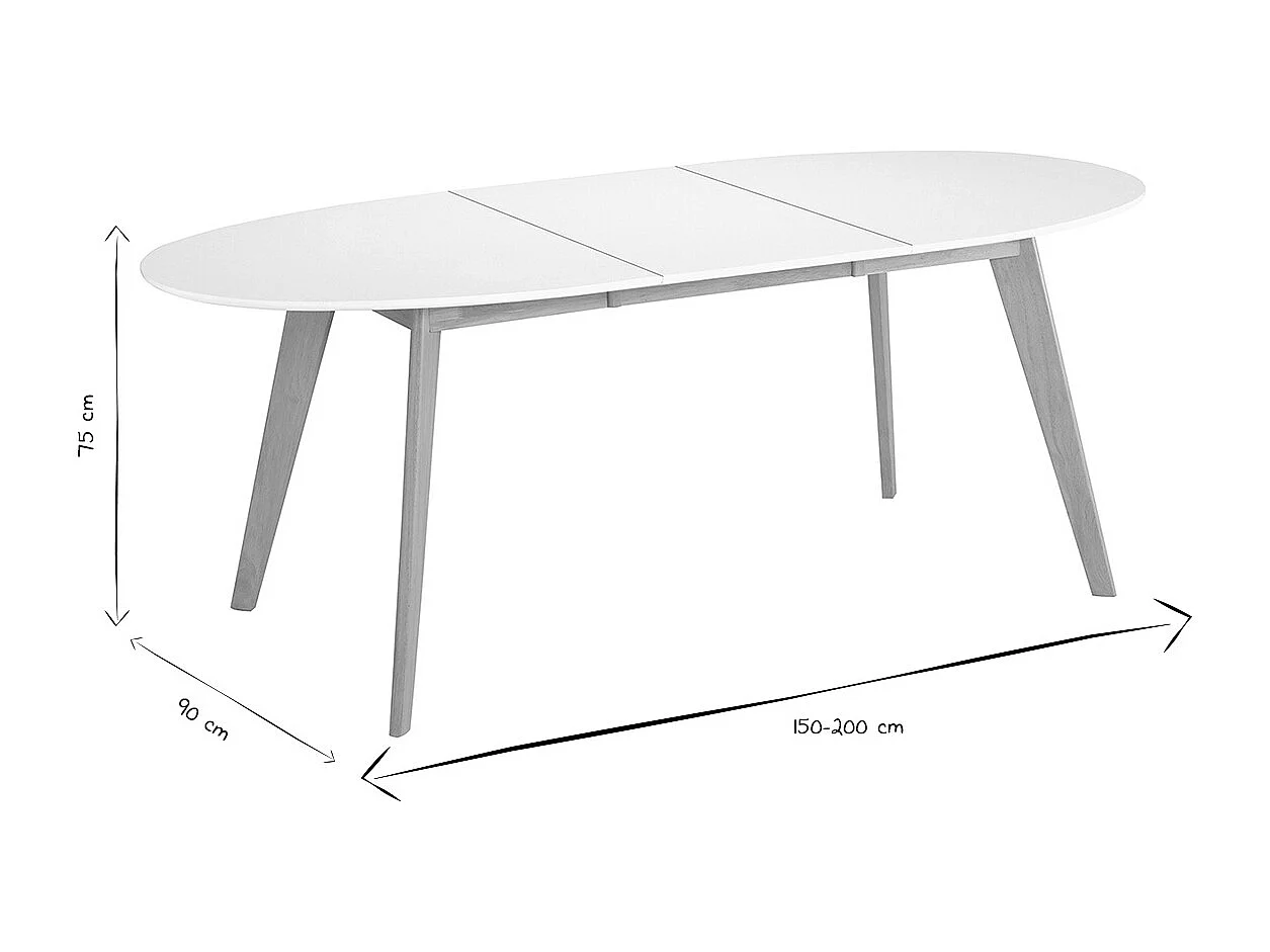 Table à manger extensible ovale blanche et bois clair L150-200 cm LEENA