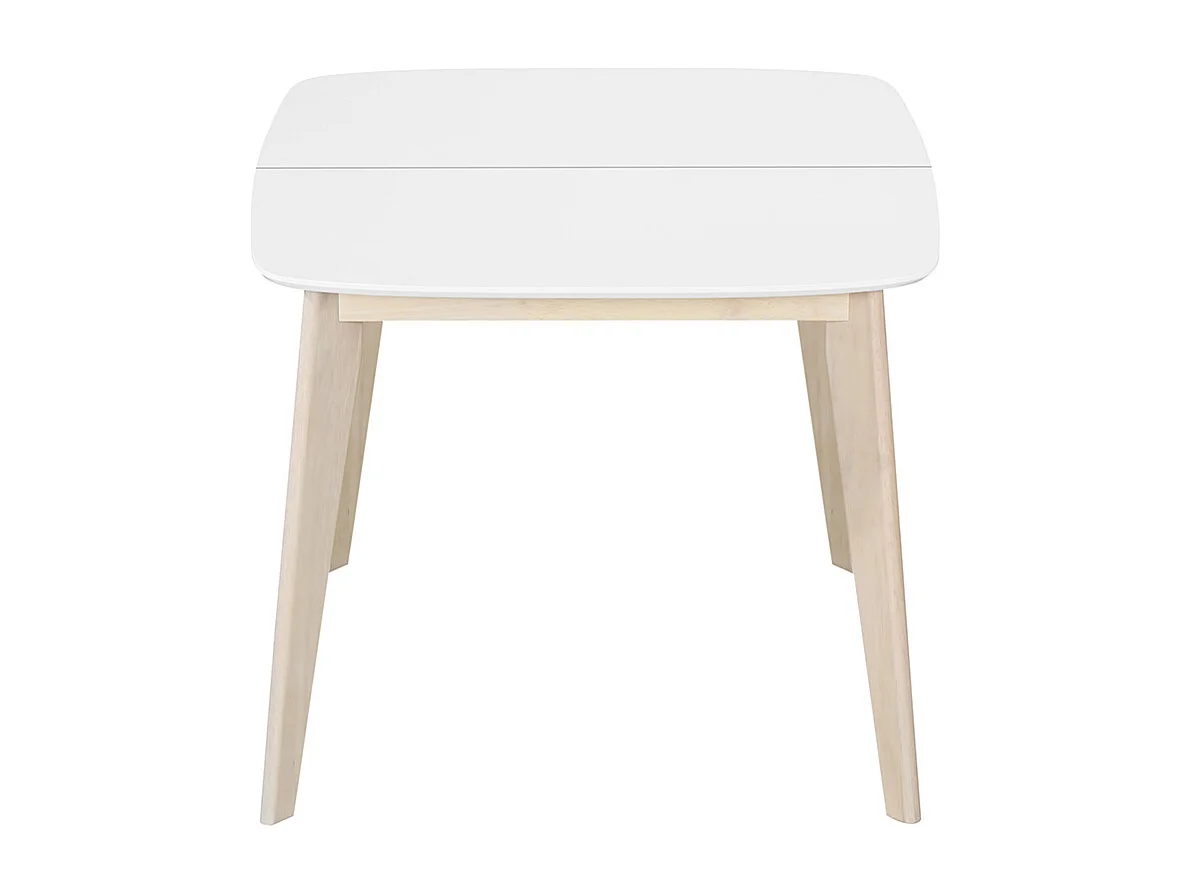 Table à manger extensible scandinave carrée blanche et bois L90-130 cm LEENA