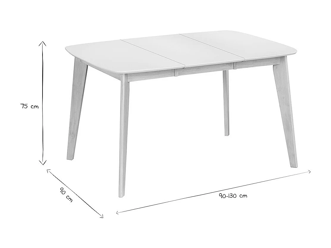 Table à manger extensible scandinave carrée blanche et bois L90-130 cm LEENA
