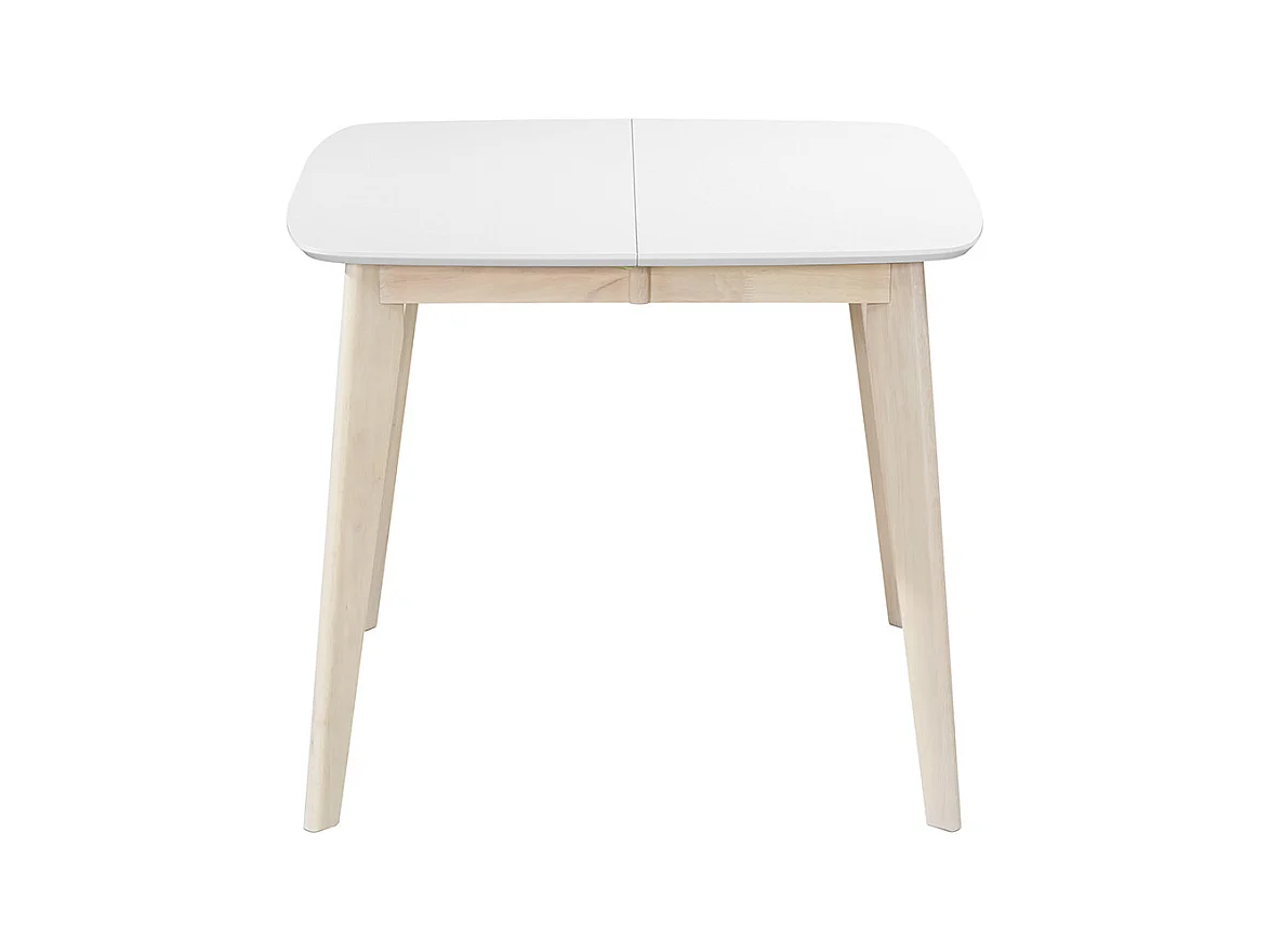 Table à manger extensible scandinave carrée blanche et bois L90-130 cm LEENA