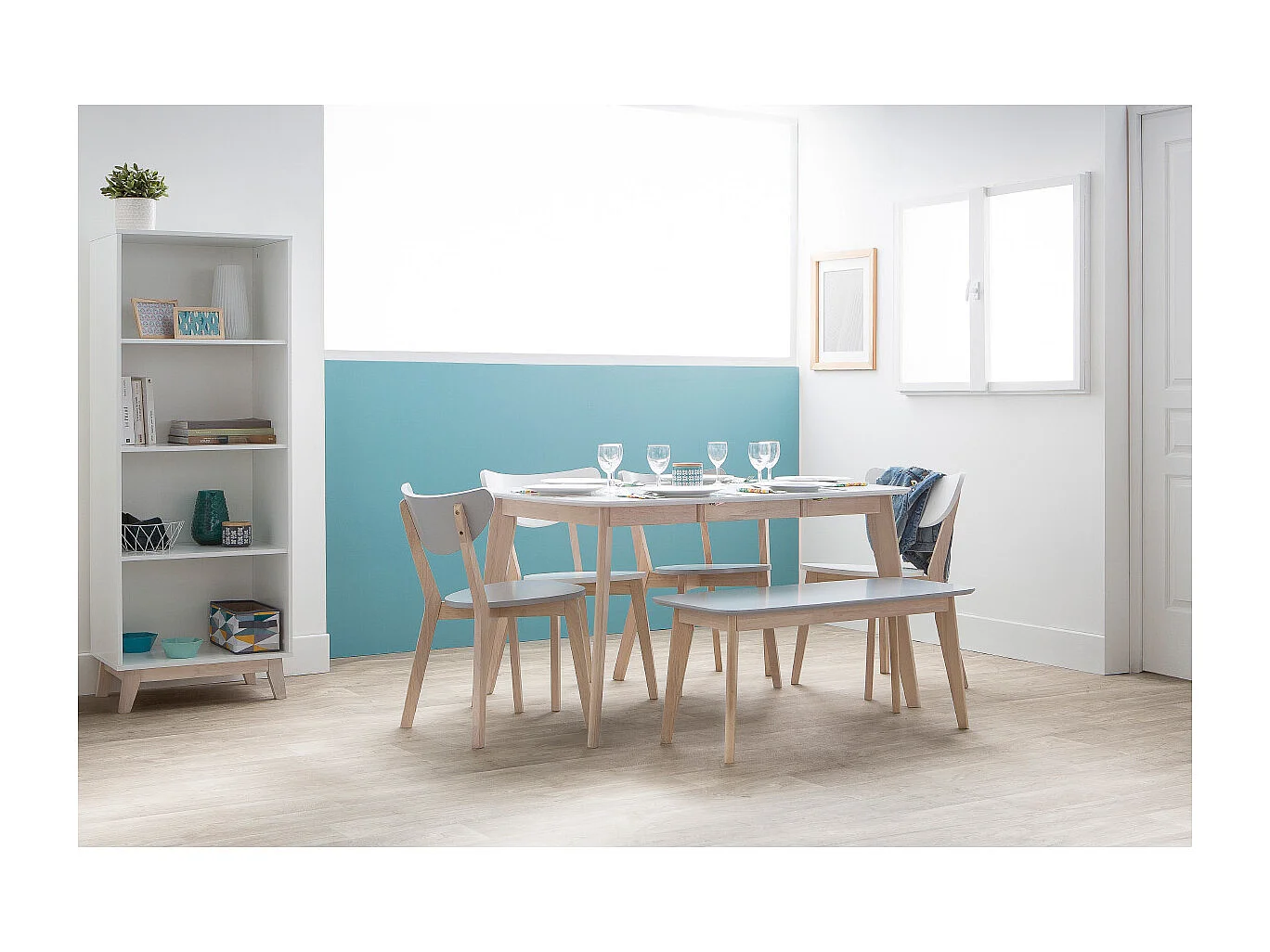 Mesa de comedor extensible nórdica blanca y madera L90-130 LEENA