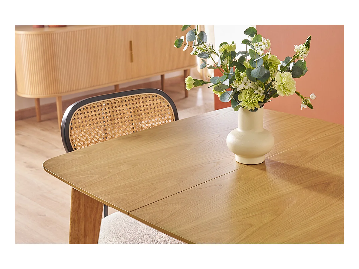 Table à manger extensible scandinave carrée placage chêne L90-130 cm LEENA