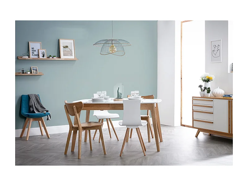 Mesa extensible nórdica blanca y madera MEENA