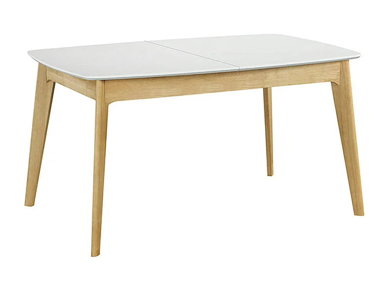 Table extensible rallonges intégrées rectangulaire blanc et bois L140-180 cm MEENA