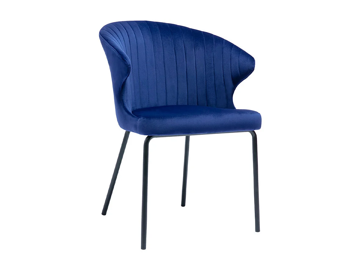 Chaise design en tissu velours bleu foncé et métal noir REQUIEM