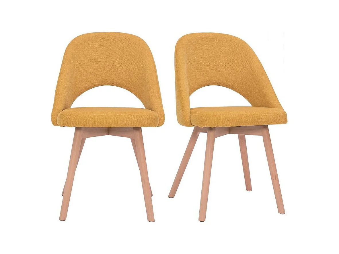 Chaises scandinaves en tissu effet velours texturé jaune moutarde et bois clair (lot de 2) COSETTE
