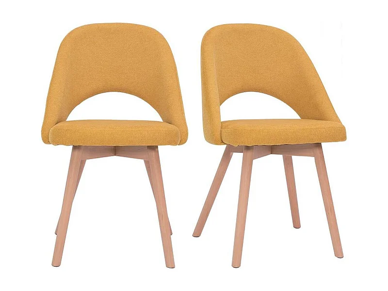 Chaises scandinaves en tissu effet velours texturé jaune moutarde et bois clair (lot de 2) COSETTE