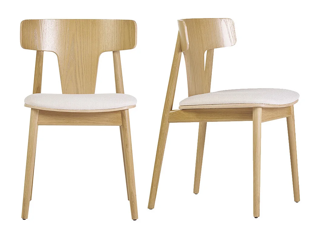 Set de 2 sillas nórdicas de roble y tejido efecto borreguillo color crudo LOUISA