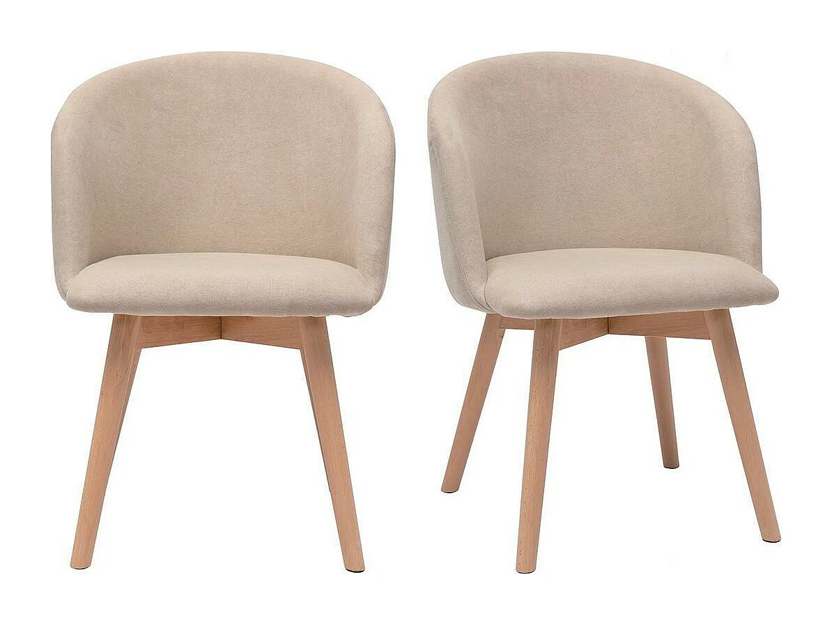 Skandinavische Stühle aus beigem Stoff mit Samteffekt und massivem Buchenholz (2er-Set) VANITY