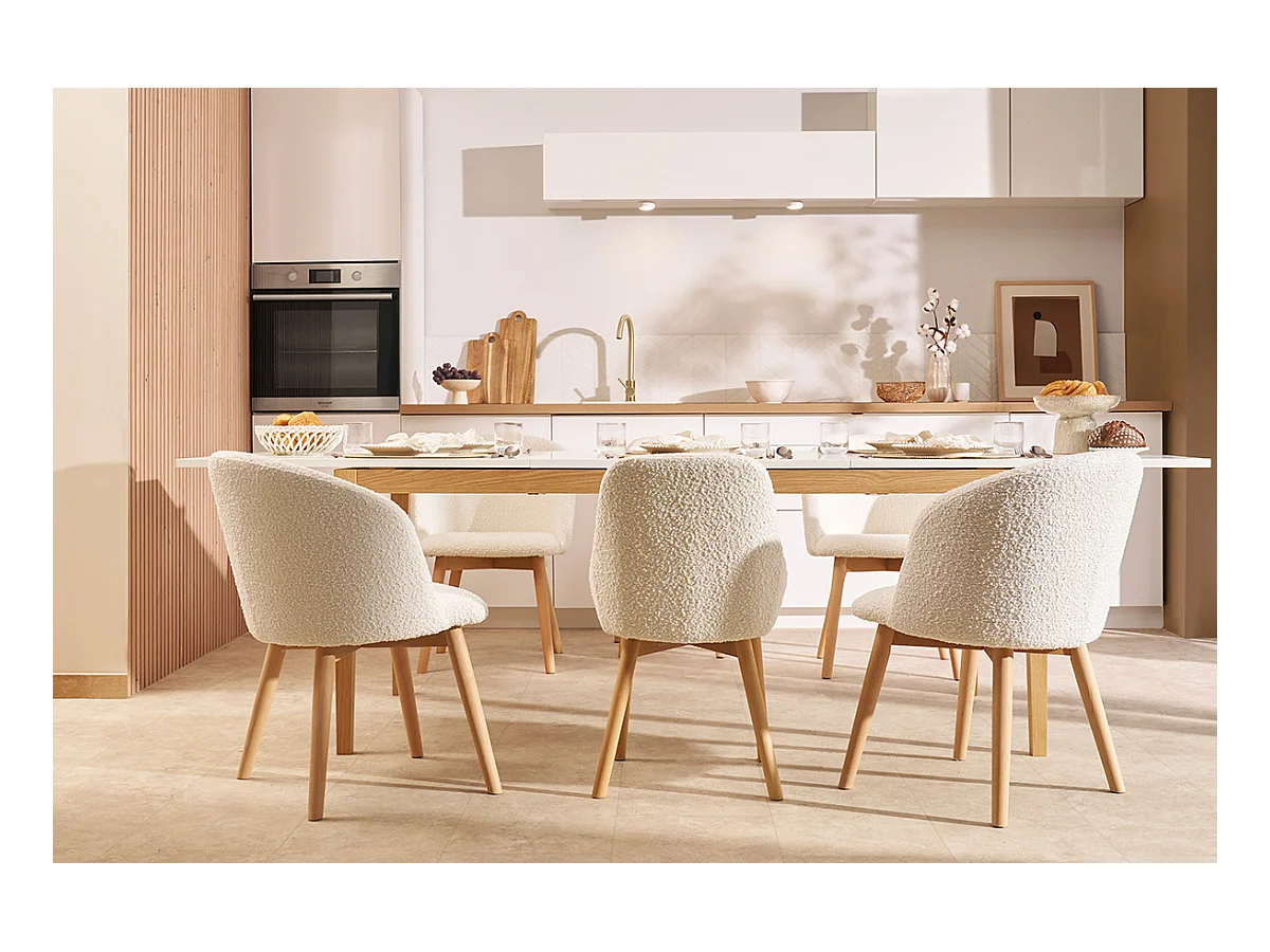 Set de 2 sillas nórdicas de tela efecto aterciopelado beige y haya maciza VANITY