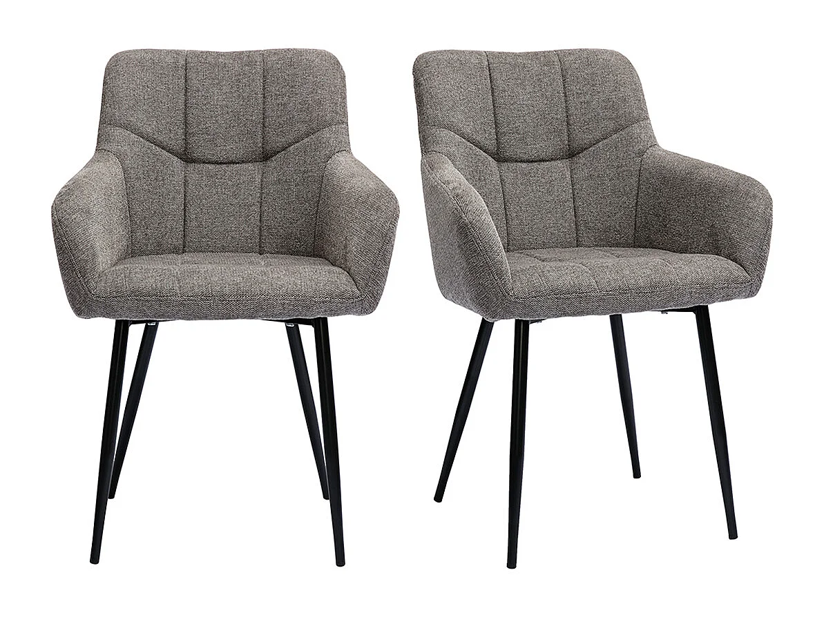 Set de 2 sillas acolchadas de diseño de tejido efecto aterciopelado texturizado gris y metal negro MONTERO