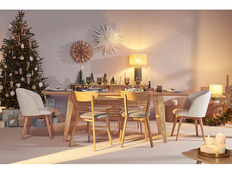 Chaises vintage en bois clair chêne et tissu gris (lot de 2) DOVE