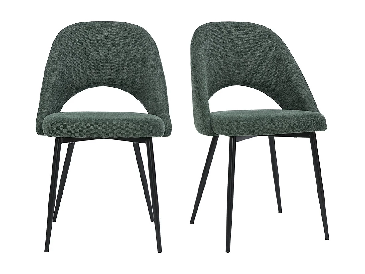 Set de 2 sillas vintage de tejido efecto aterciopelado texturizado verde y metal COSETTE