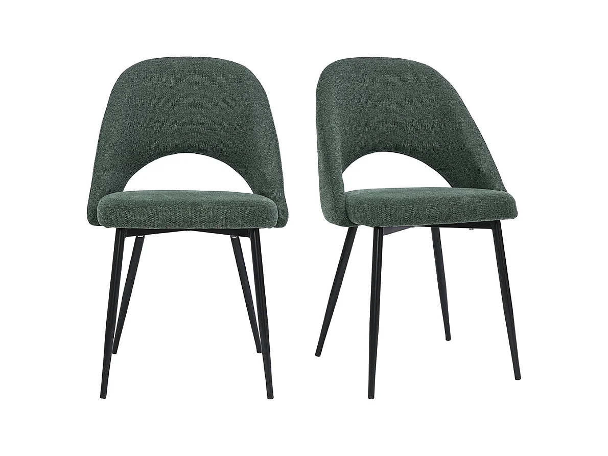 Chaises vintage en tissu effet velours texturé vert et métal noir (lot de 2) COSETTE