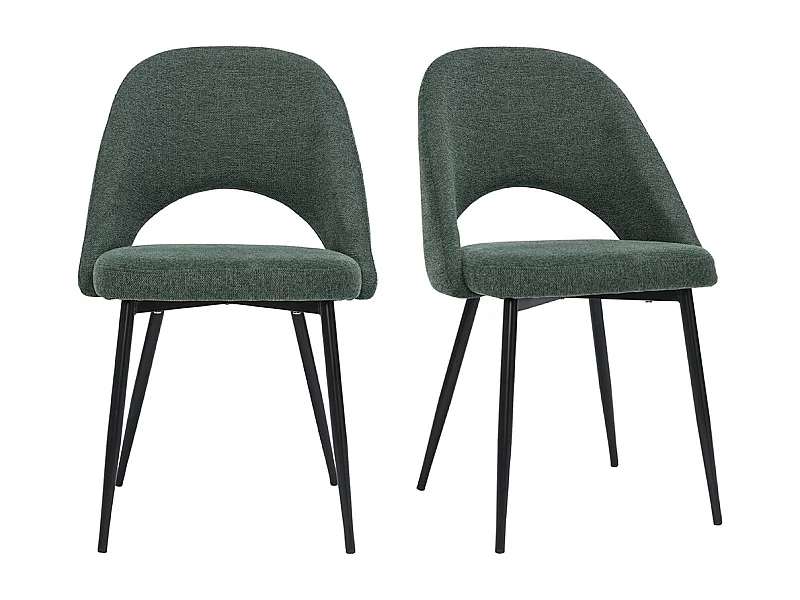 Chaises vintage en tissu effet velours texturé vert et métal noir (lot de 2) COSETTE