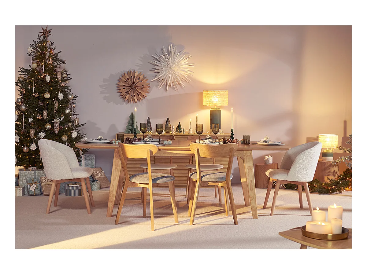 Chaises scandinaves en tissu effet laine bouclée blanc cassé et bois clair massif (lot de 2) VANITY