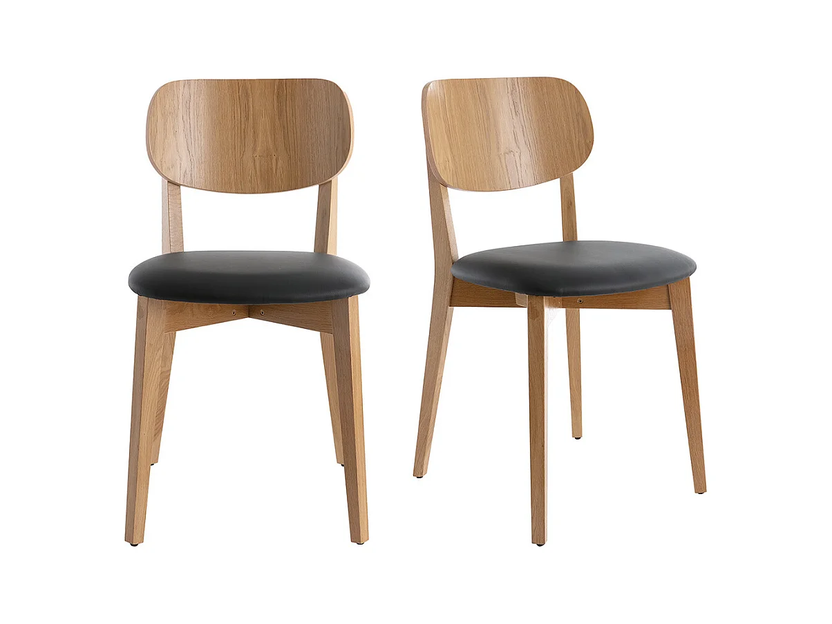 Chaises vintage en bois clair chêne et noir (lot de 2) LUCIA