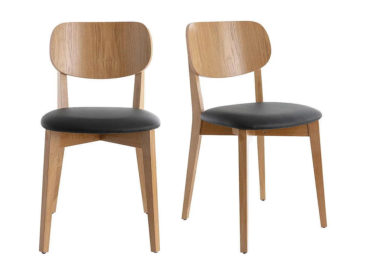 Chaises vintage en bois clair chêne et noir (lot de 2) LUCIA