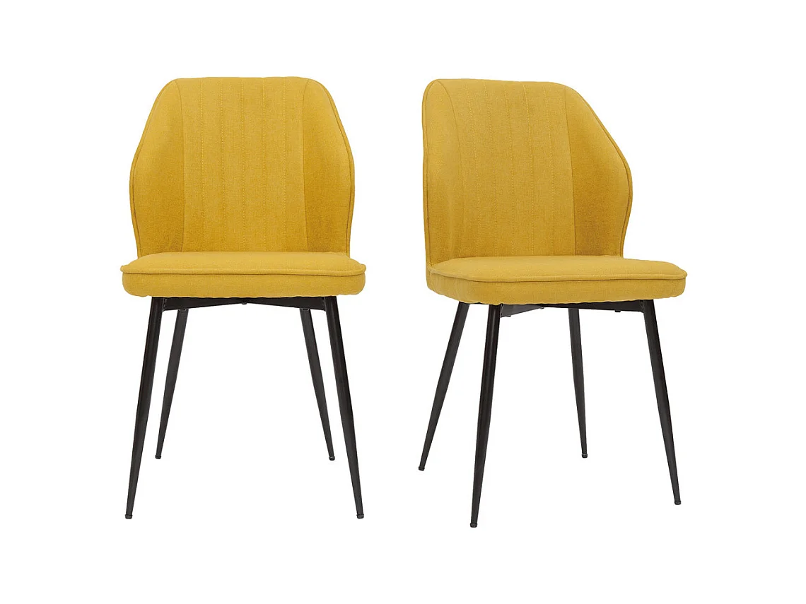 Set de 2 sillas de diseño de tejido efecto aterciopelado amarillo mostaza con patas de metal negro FANETTE