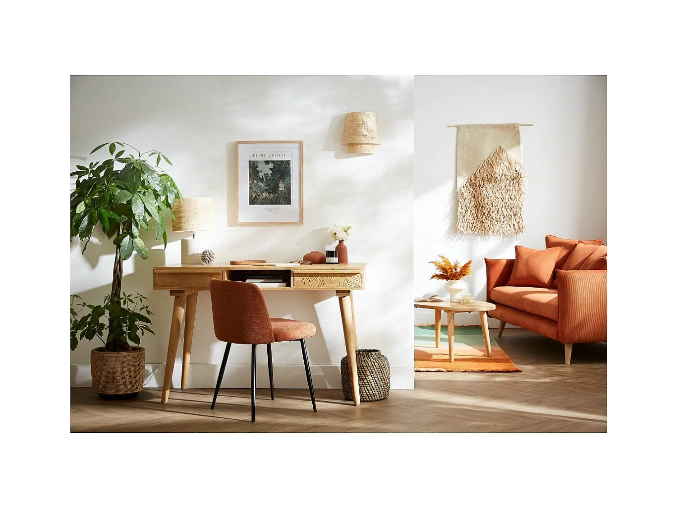 Chaises en tissu effet velours texturé terre brûlée et métal noir (lot de 2) MONTI