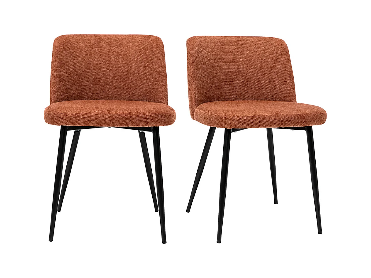 Stühle Stoff mit strukturiertem Samteffekt in Rostbraun und schwarze Metallfüße (2er-Set) MONTI