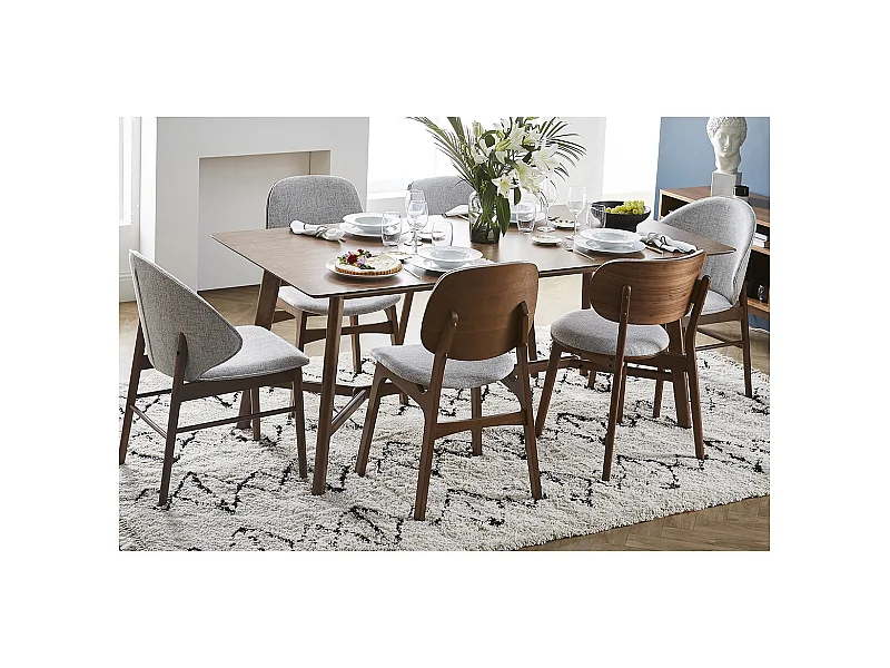 Set de 2 sillas vintage de tela gris claro y patas de nogal SOQUETTE