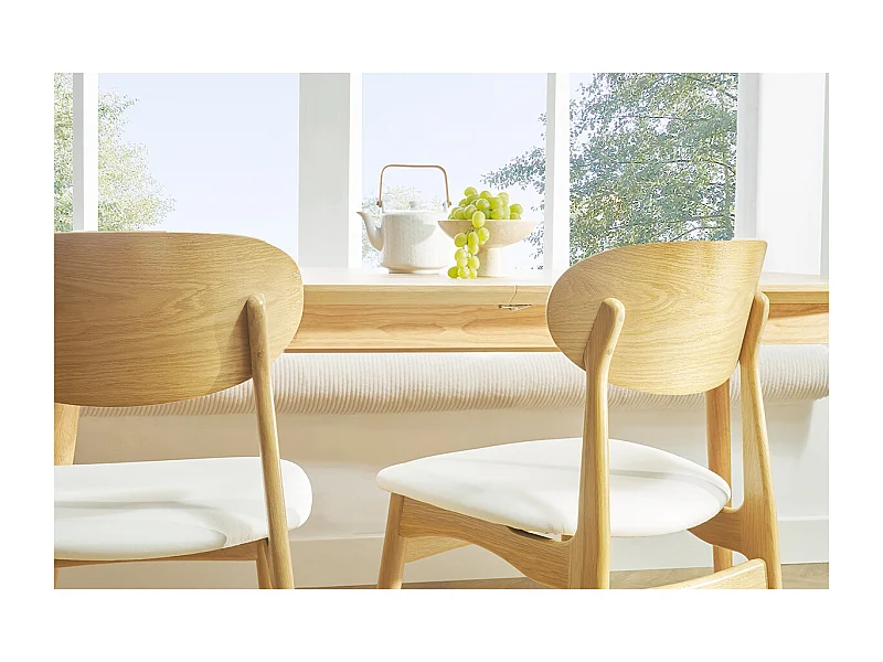 Set de 2 sillas de diseño de roble macizo blanco y madera clara VICKY