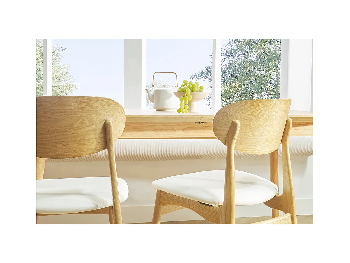 Design-Stühle in Weiß und hellem Holz aus massiver Eiche (2er-Set) VICKY