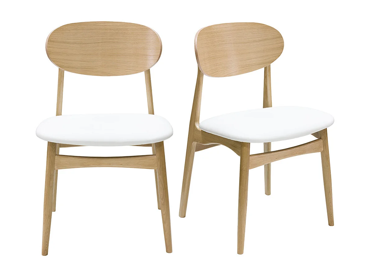 Chaises design blanc et bois clair chêne massif (lot de 2) VICKY