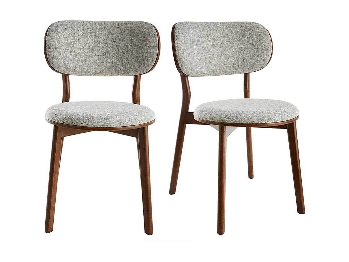 Chaises scandinaves en tissu gris clair et bois foncé noyer (lot de 2) FAUVETTE
