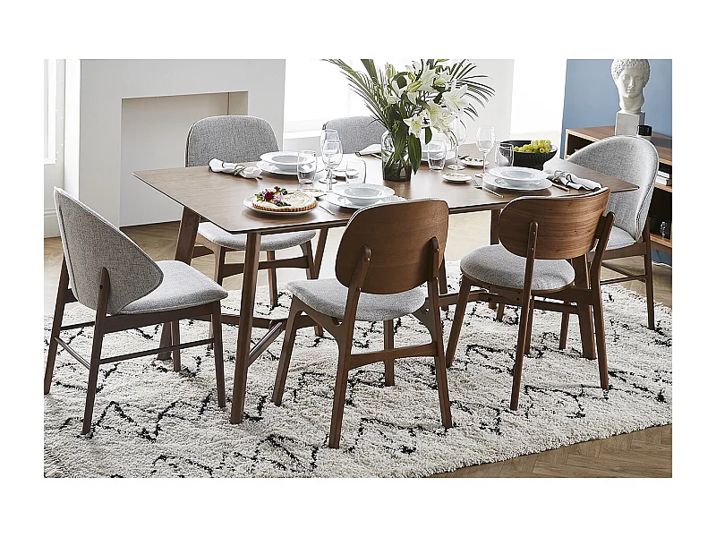 Chaises scandinaves en tissu gris clair et bois foncé noyer (lot de 2) FAUVETTE