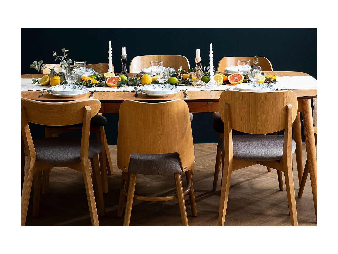 Chaises vintage en bois clair chêne et tissu gris clair (lot de 2) LUCIA