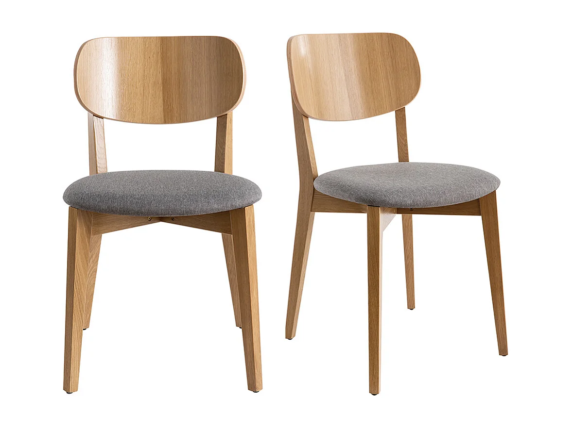 Chaises vintage en bois clair chêne et tissu gris clair (lot de 2) LUCIA