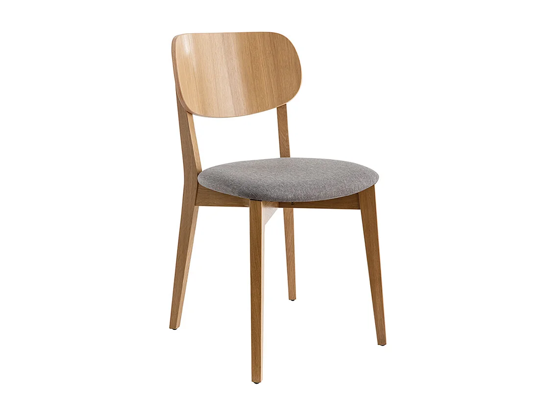 Chaises vintage en bois clair chêne et tissu gris clair (lot de 2) LUCIA