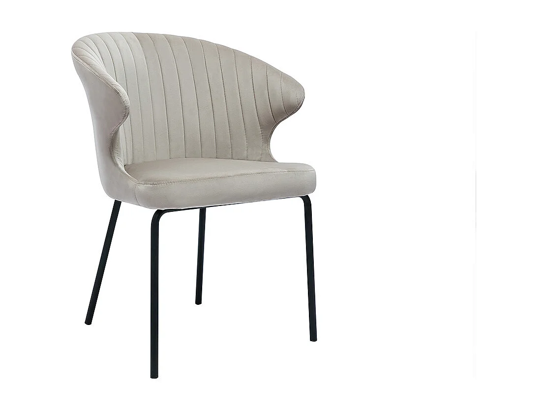 Silla de diseño de terciopelo gofrado color topo y metal negro REQUIEM