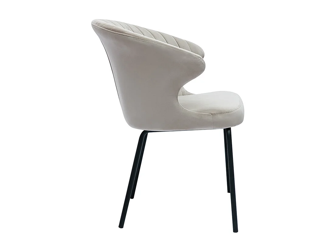 Chaise design en tissu velours gaufré taupe et métal noir REQUIEM