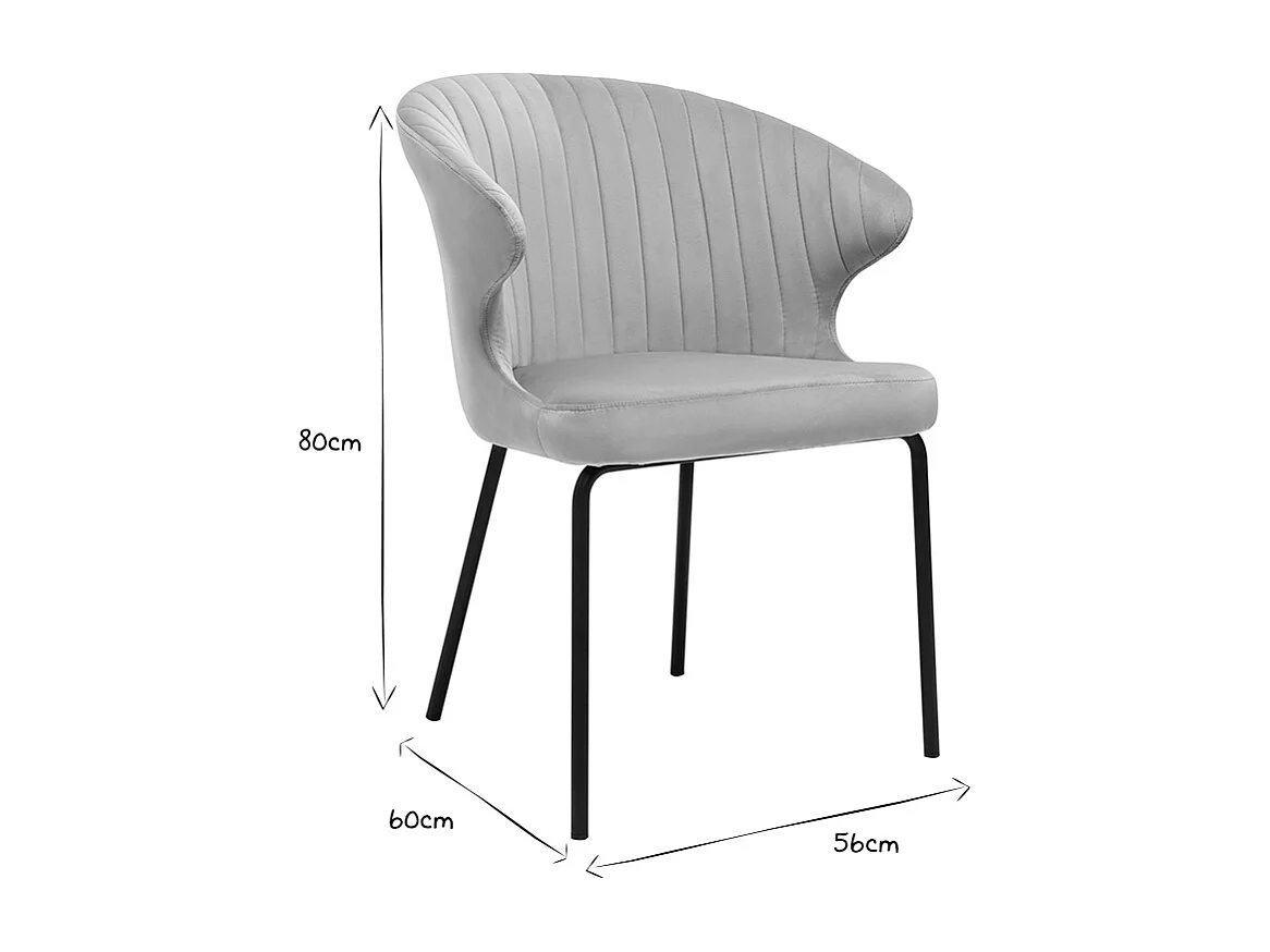 Chaise design en tissu velours gaufré taupe et métal noir REQUIEM