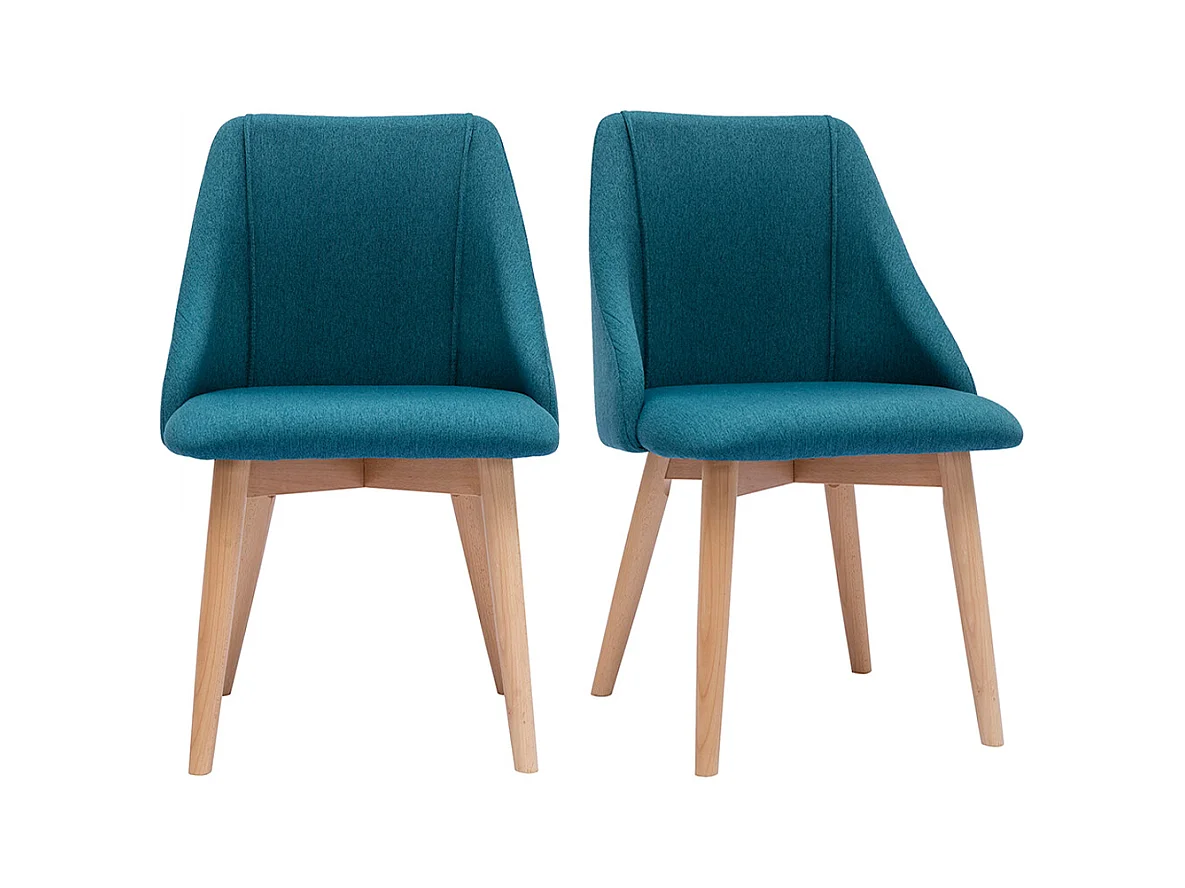 Chaises scandinaves en tissu bleu canard et bois clair (lot de 2) HIGGINS