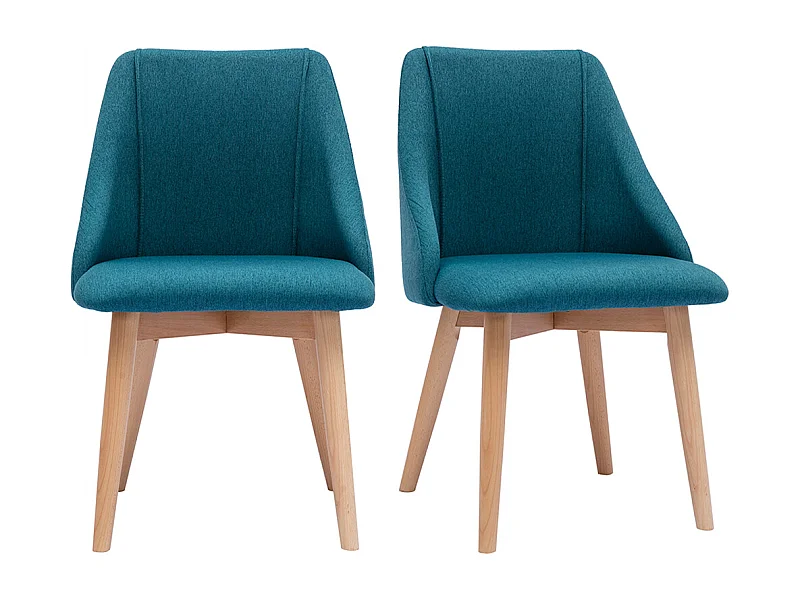 Chaises scandinaves en tissu bleu canard et bois clair (lot de 2) HIGGINS